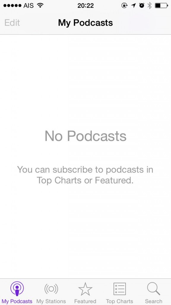 หน้า My Podcasts จะว่างๆ เพราะไม่เคย subscribe มาก่อน